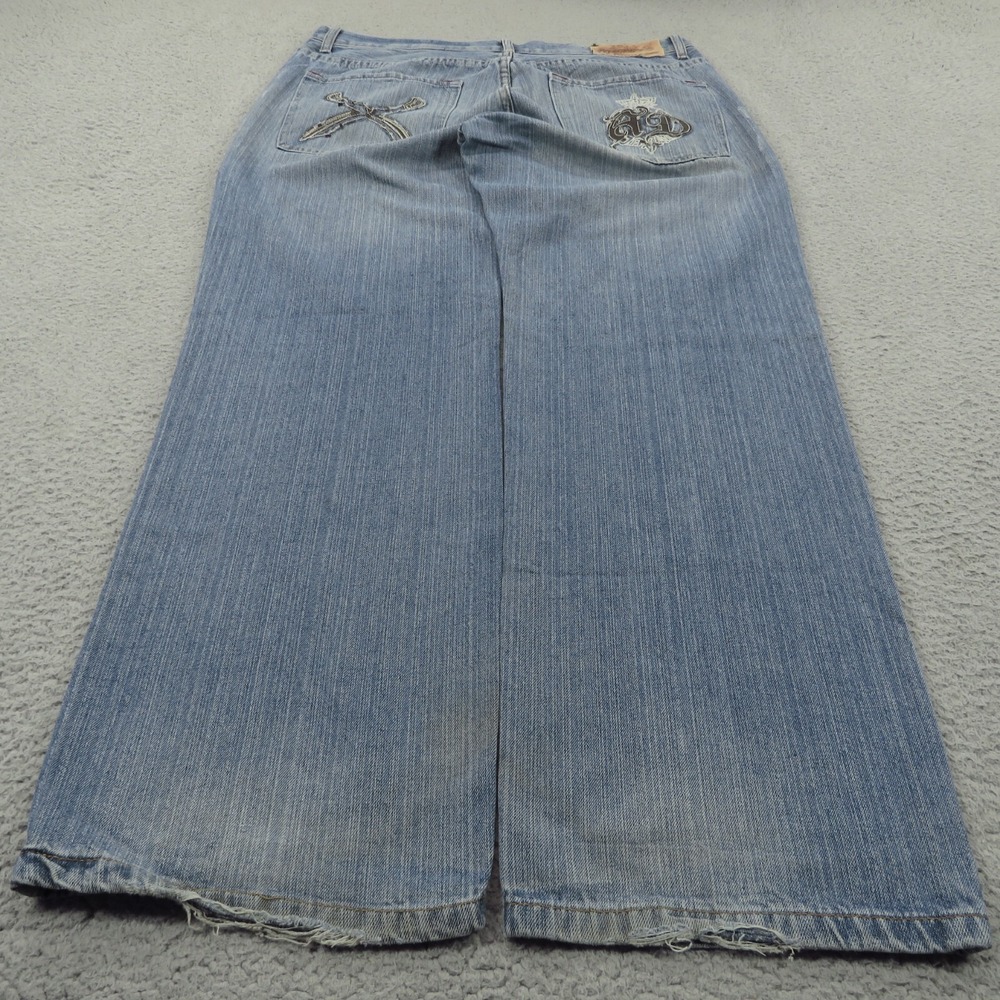 Artful Dodger Jeans Mens 38 Baggy Grunge Skater Embroidered Wide Leg Blue Denim